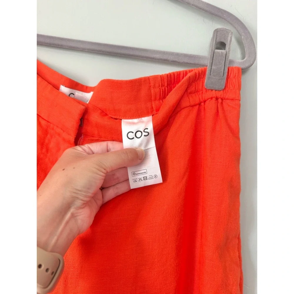 COS Orange Linen Cotton Wide Leg High Rise Waisted Trousers Pants Size 10